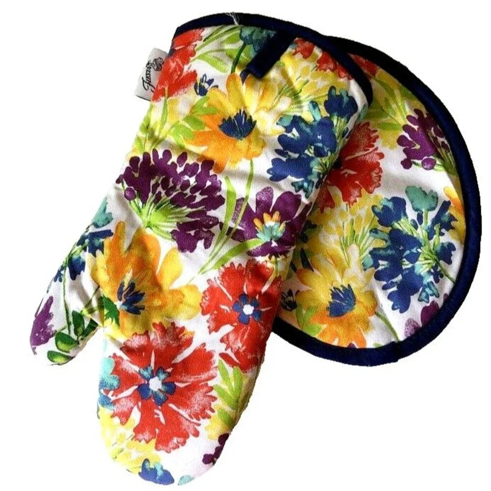 Fiesta Splash Kitchen Potholder Oven Mitt 100% Cotton Set of 2 Rainbow Colors